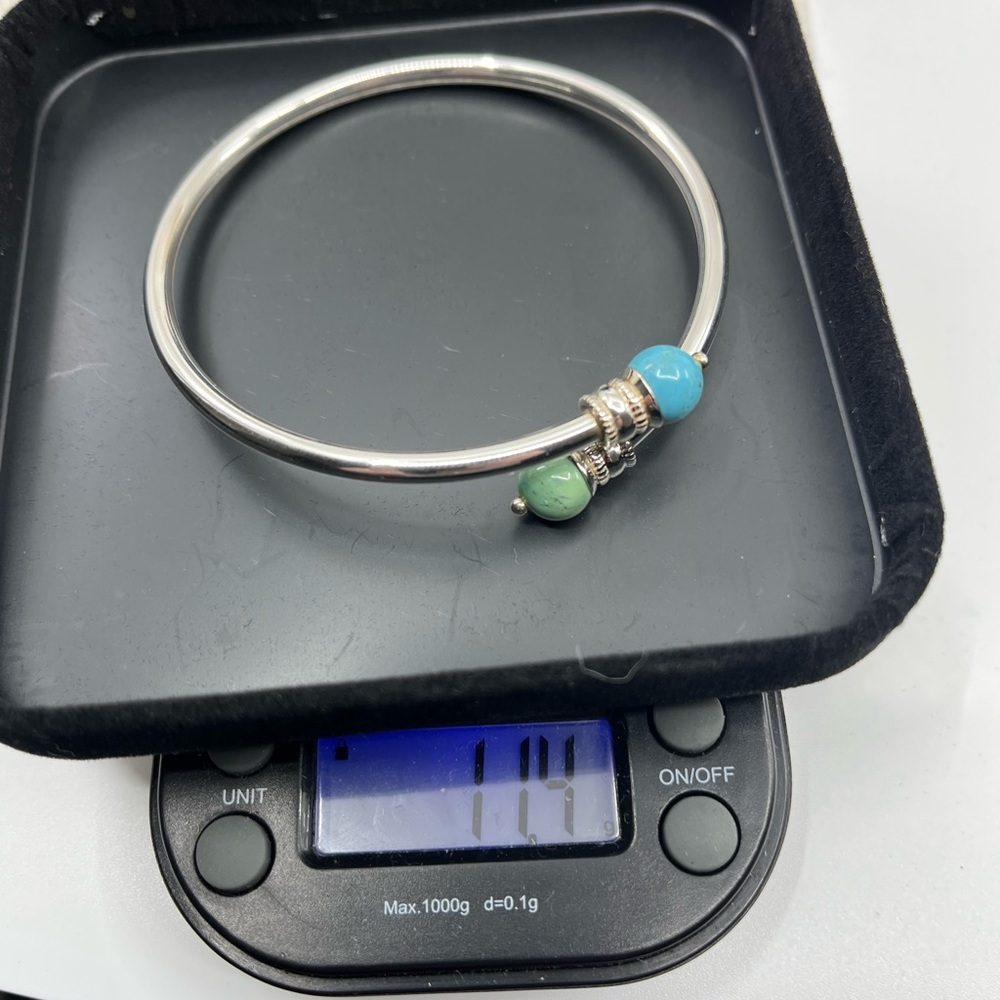Vintage 925 Sterling Silver Front-Open Torque Bracelet - Turquoise - Picture 17 of 17